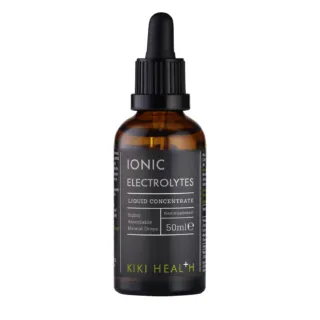 Brown bottle of Kiki Health Ionic Electrolytes, 50ml liquid concentrate.