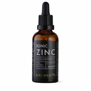 Brown bottle of Kiki Health Ionic Zinc Liquid Concentrate, 50ml.
