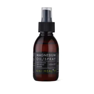 KIKI Health Magnesium Oil Spray, 125ml, brown bottle with black label.