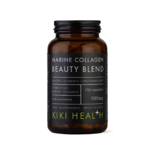 Kiki Health Marine Collagen Beauty Blend, 150 capsules, 580mg, in a brown bottle.