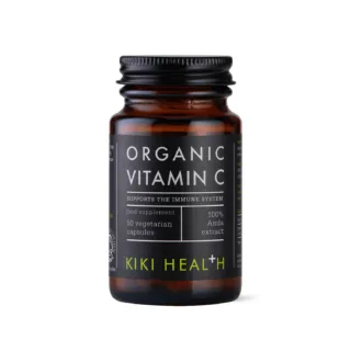 Kiki Health Organic Vitamin C bottle, 50 vegetarian capsules, supports immune system.