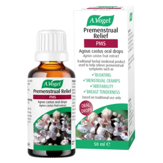 A.Vogel Premenstrual Relief PMS drops, 50ml, with Agnus castus fruit extract.
