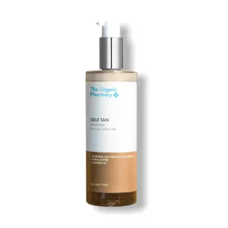 The Organic Pharmacy Self Tan bottle with pump dispenser.