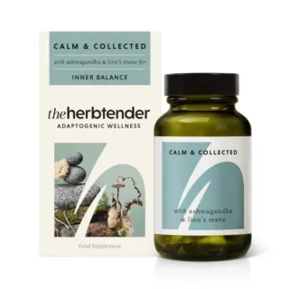 Herbtender Calm & Collected supplement with ashwagandha and lion's mane for inner balance.