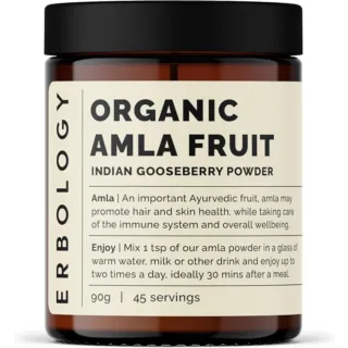Erbology Organic Amla Fruit Indian Gooseberry Powder, 90g, 45 servings.