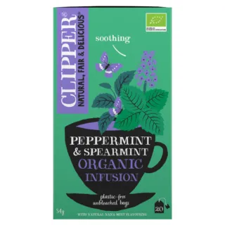 Clipper Peppermint & Spearmint Organic Infusion, 20 bags, soothing, plastic-free, 34g.