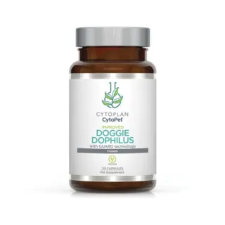 Cytoplan CytoPet Doggie Dophilus, 30 capsules, pet supplement bottle.