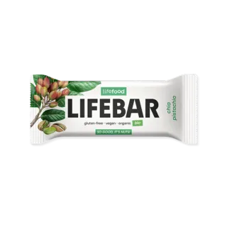 Lifebar chia pistachio snack bar, gluten-free, vegan, organic.
