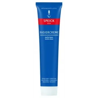 Blue tube of Speick Men Rasiercreme, labelled "Gentle shave".