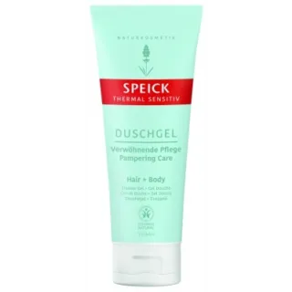 Speick Thermal Sensitiv shower gel tube, mint green with red label, 200ml.