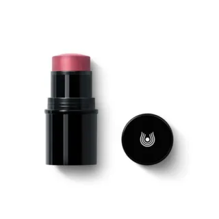 Black blush stick with pink tip, cap beside it featuring a white logo.
