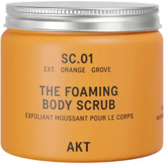 Orange jar of AKT foaming body scrub, SC.01, Orange Grove scent.