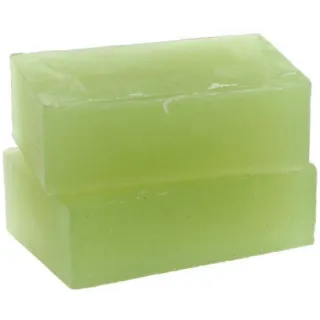 Two stacked green soap bars with a translucent appearance.