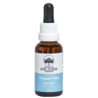 Brown glass bottle with dropper, labelled "Dream Time Essence, 30mL, Australian Bush Flower Essences".