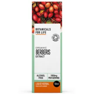 Box of Organic Berberis Extract, 50ml, alcohol-free, 1000mg per serving.