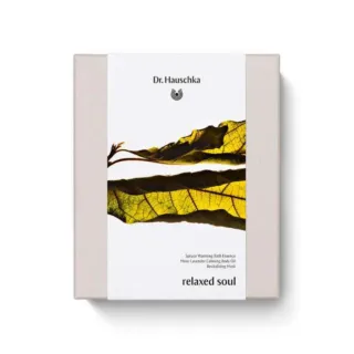 Dr. Hauschka Relaxed Soul gift set with leaf design on packaging.
