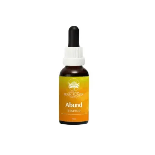 Brown bottle with dropper, labelled "Abund Essence, 30ml, Australian Bush Flower Essences".