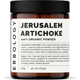 Jar of Erbology Jerusalem artichoke 100% organic powder, 90g, 45 servings.