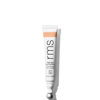 Tube of rms ReFresh Eye Brightener SPF 30, 11.5 ml, with metal applicator.