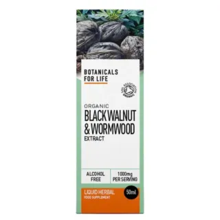 Botanicals for Life Black Walnut & Wormwood Extract, 50ml, organic, alcohol-free, 1000mg per serving.