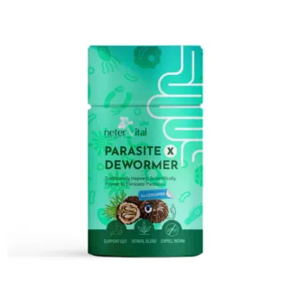 Green packaging of Neter Vital Parasite X Dewormer for children, herbal blend.