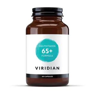 Brown bottle of Viridian Multivitamin 65+ Formula, 60 capsules.