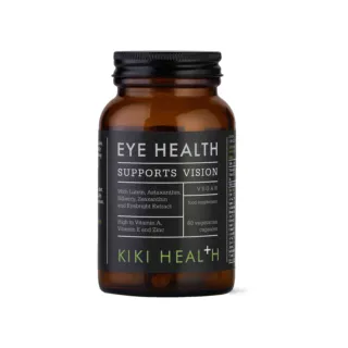 Brown bottle labelled "Eye Health Supports Vision" with 60 vegan capsules.