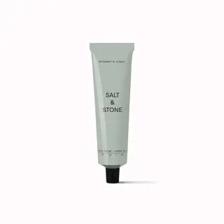 Grey tube of Salt & Stone hand cream, bergamot and hinoki scent.