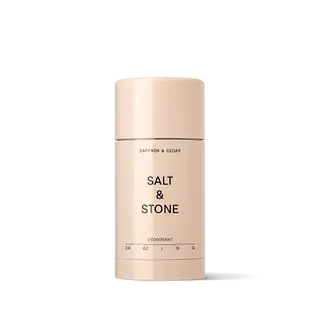 Beige Salt & Stone deodorant stick, saffron and cedar scent, 75g.