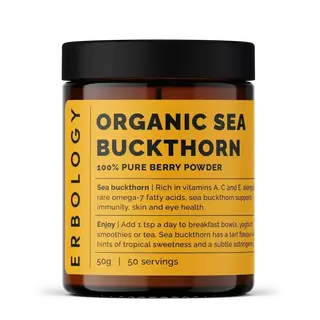 Erbology Organic Sea Buckthorn powder jar, 50g, 50 servings.