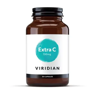 Brown bottle of Viridian Extra C 550mg, 30 capsules.
