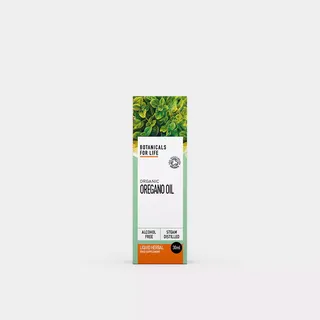 Box of organic oregano oil, 30ml, alcohol-free, steam distilled.