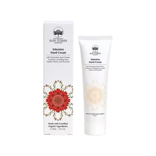 Intensive Hand Cream with Australian Bush Flower Essences, 50ml tube and box with floral design.