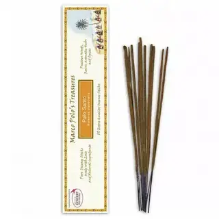 Palo Santo incense sticks with packaging showing Marco Polo's Treasures branding.