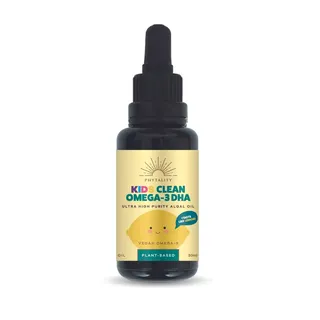 Phytality Kids Clean Omega-3 DHA oil, 50ml, vegan, lemon flavour, plant-based.