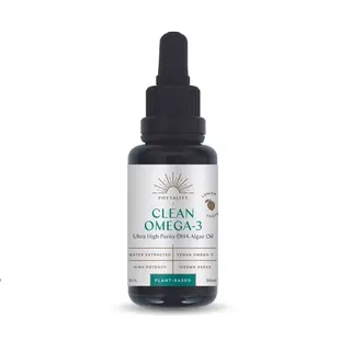 Phytality Clean Omega-3 Algae Oil, 50ml bottle with dropper, lemon taste, vegan.