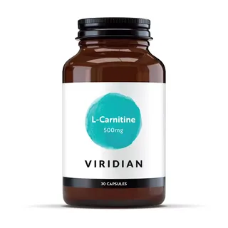 Brown bottle of Viridian L-Carnitine 500mg, 30 capsules.