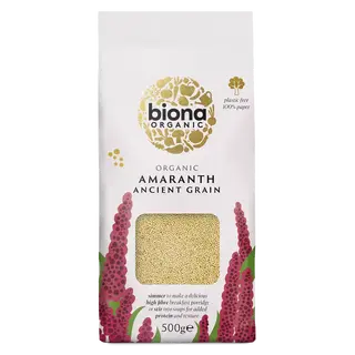 Biona Organic Amaranth Ancient Grain, 500g, plastic-free paper packaging.