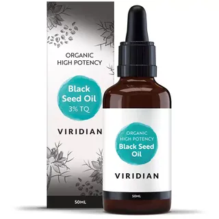 Viridian Black Seed Oil bottle and box, 50ml, organic high potency, 3% TQ.