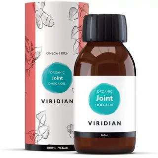 Viridian Organic Joint Omega Oil, 200ml bottle and packaging, Omega 3 rich, vegan.