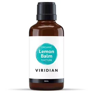Brown bottle of Viridian Organic Lemon Balm Tincture, 50ml.