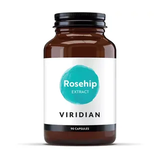 Brown bottle labelled "Rosehip Extract" by Viridian, 90 capsules.