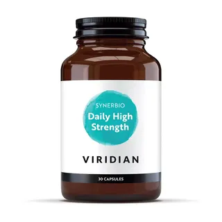 Brown bottle labelled "Viridian Synerbio Daily High Strength, 30 capsules".
