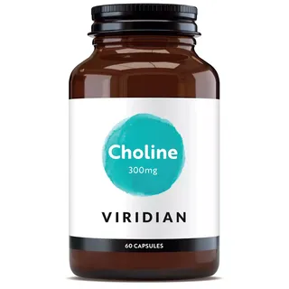 Viridian Choline 300mg, 60 capsules in a brown bottle with black lid.