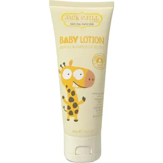 Jack N' Jill baby lotion tube with giraffe illustration, 100ml, hypoallergenic, fragrance-free.