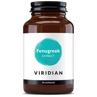 Brown bottle of Viridian Fenugreek Extract, 30 capsules.