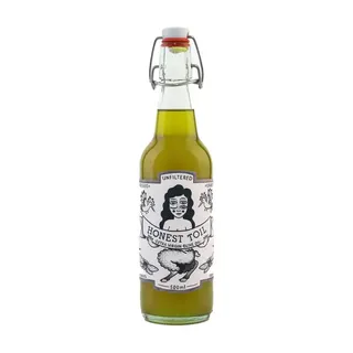 500ml bottle of Honest Toil unfiltered extra virgin olive oil with illustrated label.