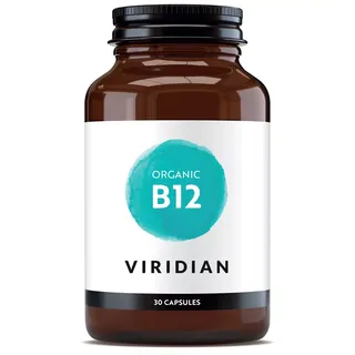 Brown bottle of Viridian Organic B12, 30 capsules.