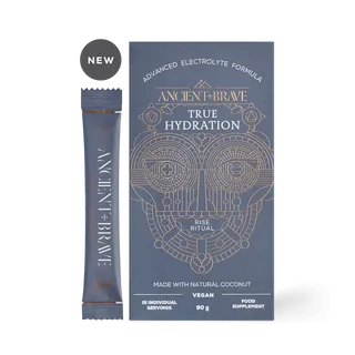 True Hydration box and sachet, advanced electrolyte formula, vegan, 90g, 15 servings.