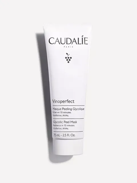 Caudalie Vinoperfect Glycolic Peel Mask, 75 mL tube, white background.
